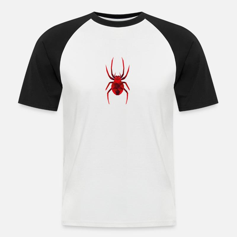 Rote Low Polygon Spinne - Männer Baseball-T-Shirt - Weiß/Schwarz