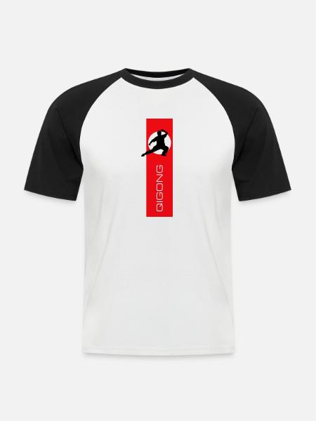Qigong flagge - Männer Baseball-T-Shirt - Weiß/Schwarz