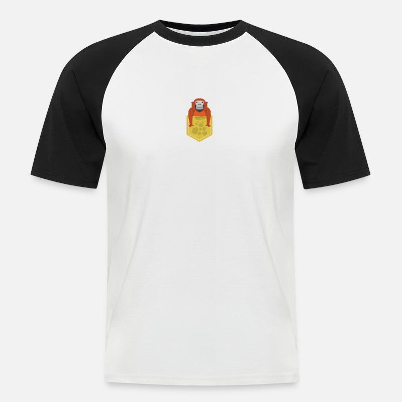 Affe / Seitentasche / Geschenk / Kinder - Männer Baseball-T-Shirt - Weiß/Schwarz