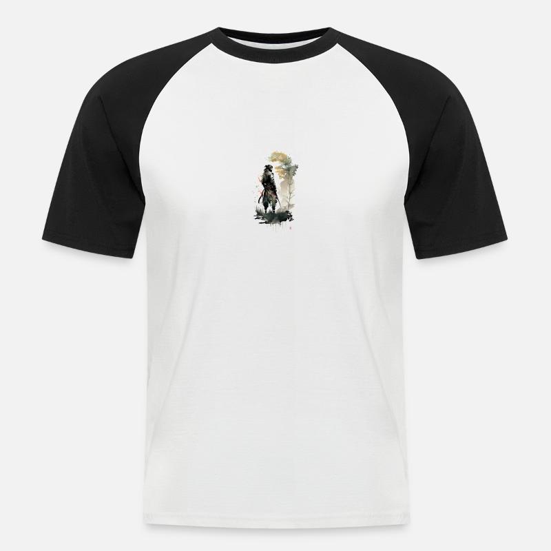 Samurai - Männer Baseball-T-Shirt - Weiß/Schwarz