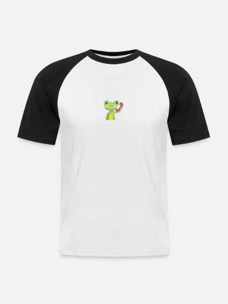 Frosch am Telefon - Männer Baseball-T-Shirt - Weiß/Schwarz