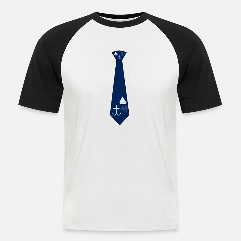 Krawatte mit maritimem Design - Männer Baseball-T-Shirt - Weiß/Schwarz
