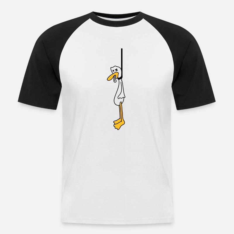 Hanged Duck - Männer Baseball-T-Shirt - Weiß/Schwarz