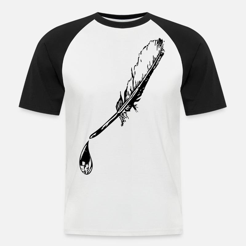 Feather skull drop vector - Men's Baseball T-Shirt - white/black