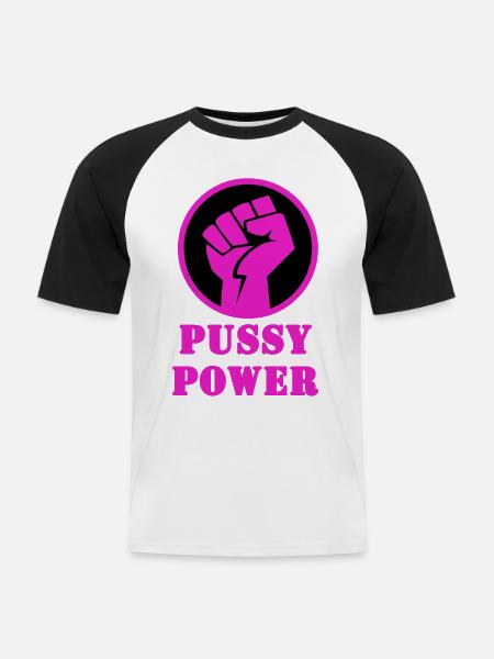 Pussy Power - Männer Baseball-T-Shirt - Weiß/Schwarz