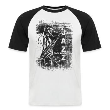 Jazz Saxophone Player - Männer Baseball-T-Shirt - Weiß/Schwarz - Vorne - Nik (191cm)