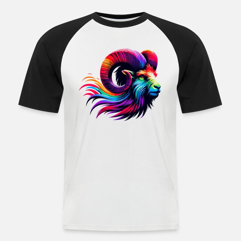 Widder Sternzeichen Lebendiges Regenbogen-Design - Männer Baseball-T-Shirt - Weiß/Schwarz