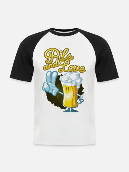 Pils and love toon - Männer Baseball-T-Shirt - Weiß/Schwarz
