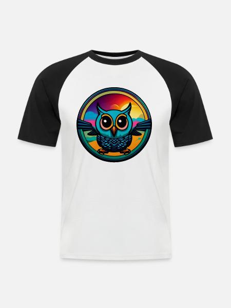 Cute Owl Circle - Men's Baseball T-Shirt - white/black