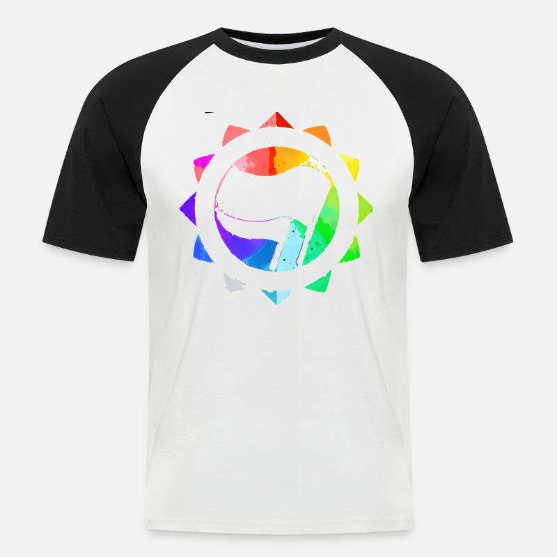 REGENBOGEN BUNT ANTIFASCHISTISCH - Männer Baseball-T-Shirt - Weiß/Schwarz