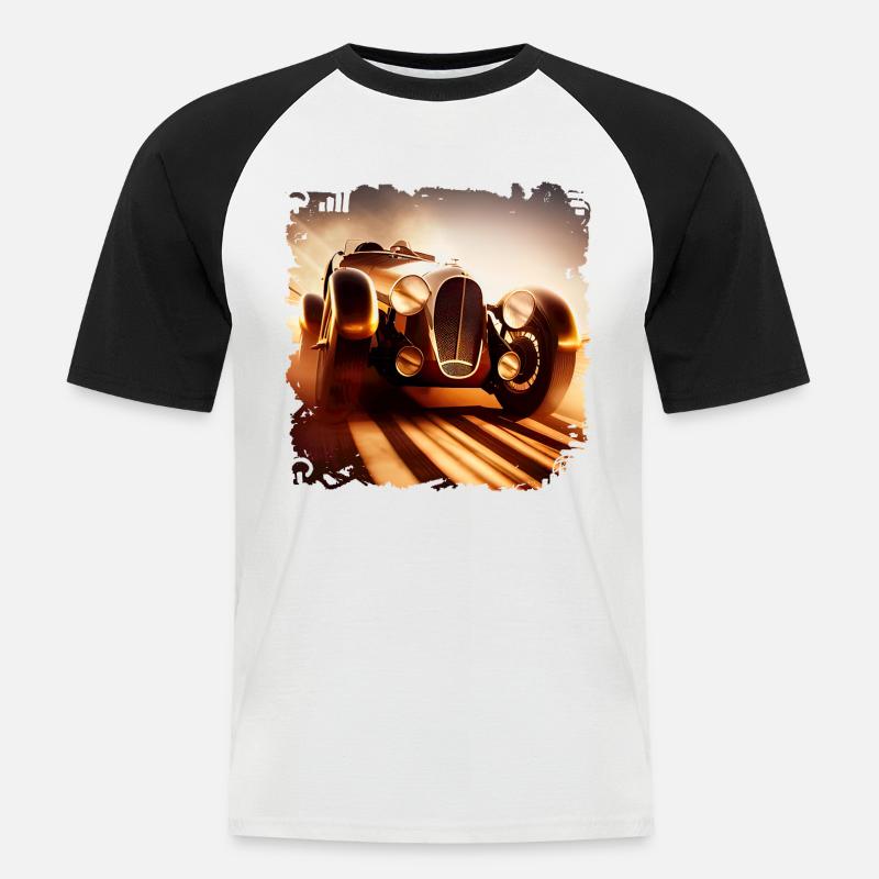 Beim Oldtimer-Rennen einen Oldtimer erleben - Männer Baseball-T-Shirt - Weiß/Schwarz
