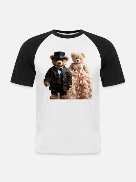 Two teddy bears newly married - Men's Baseball T-Shirt - white/black