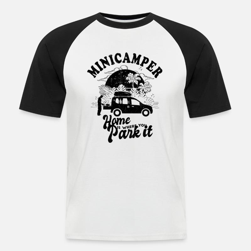 Minicamper Sprüche Camping-Camper Microcamper - Männer Baseball-T-Shirt - Weiß/Schwarz