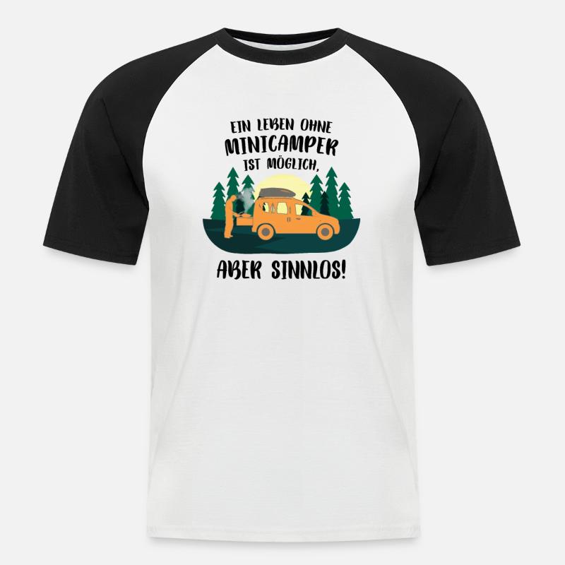 Minicamper SINNLOS Camping-Camper Microcamper - Männer Baseball-T-Shirt - Weiß/Schwarz