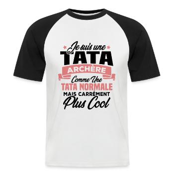 Je suis une tata archère - T-shirt baseball manches courtes Homme - blanc/noir - Devant - Nik (191cm)