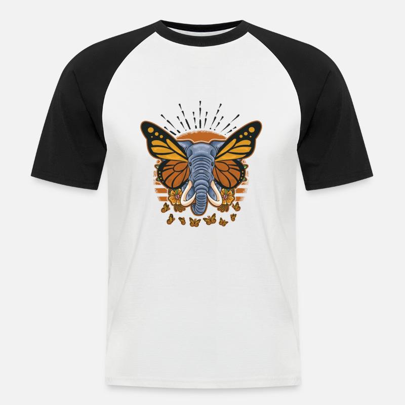 Elefante con le orecchie della farfalla Amanti degli elefanti - Maglia da baseball a manica corta da uomo - bianco/nero
