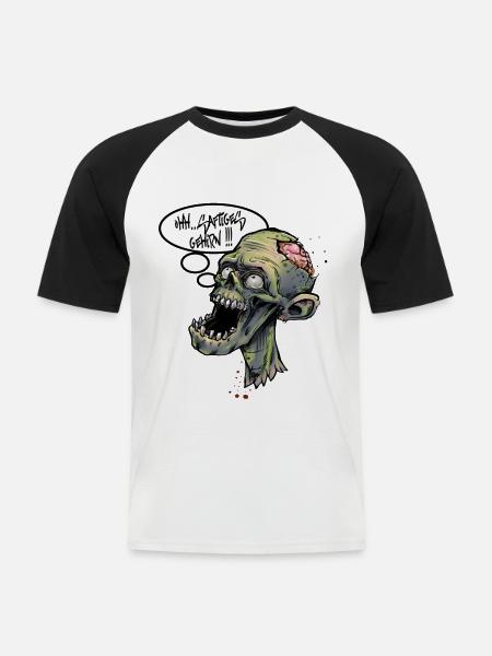zombie saftiges gehrin - Männer Baseball-T-Shirt - Weiß/Schwarz
