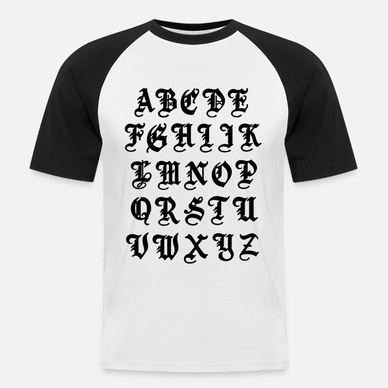 Alphabet - Männer Baseball-T-Shirt - Weiß/Schwarz