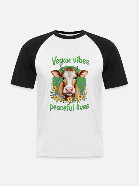 Vegan vibes peaceful lives - Men's Baseball T-Shirt - white/black