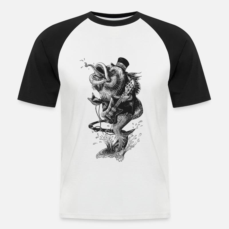 Fish 'n Roll schwarz - Männer Baseball-T-Shirt - Weiß/Schwarz