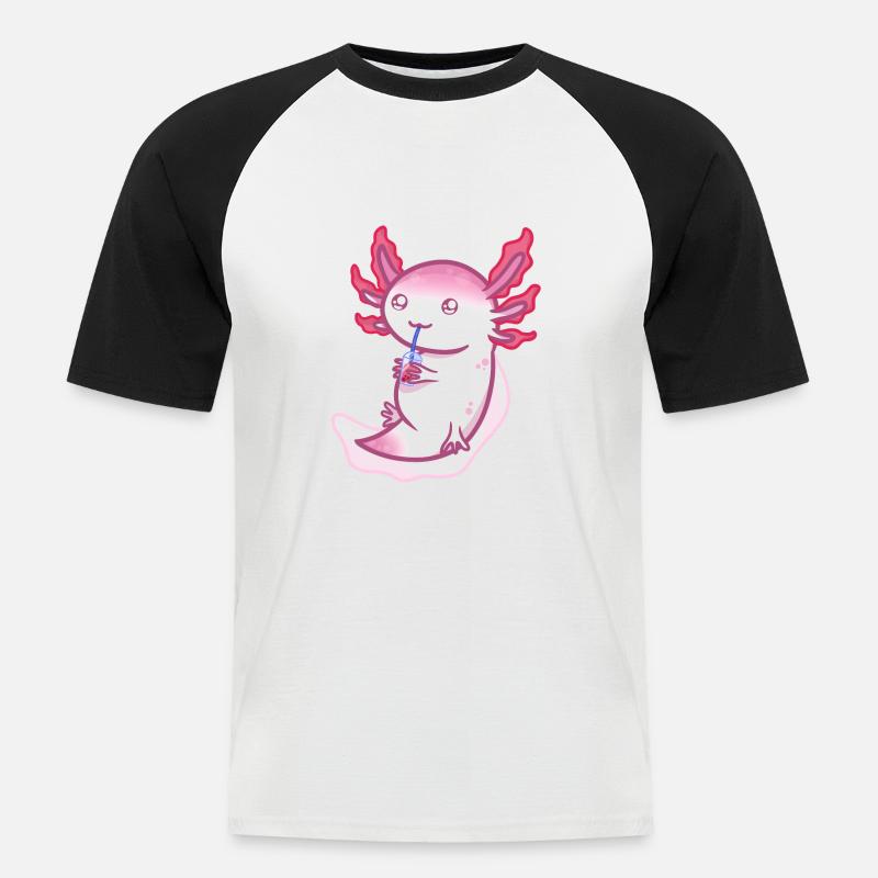 Axolotl x Bubbletea - Männer Baseball-T-Shirt - Weiß/Schwarz