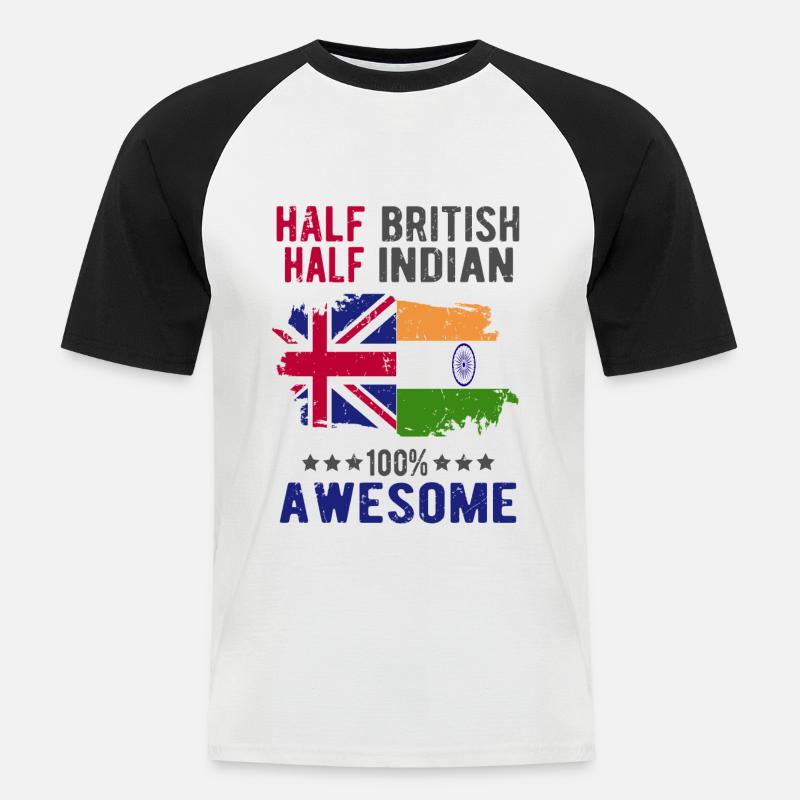 Halb Brite Halb Inder - Männer Baseball-T-Shirt - Weiß/Schwarz