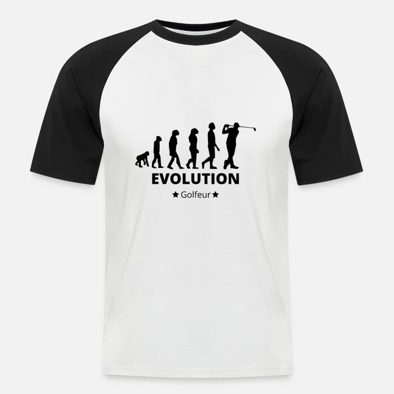 Evolution - Golfer - Männer Baseball-T-Shirt - Weiß/Schwarz