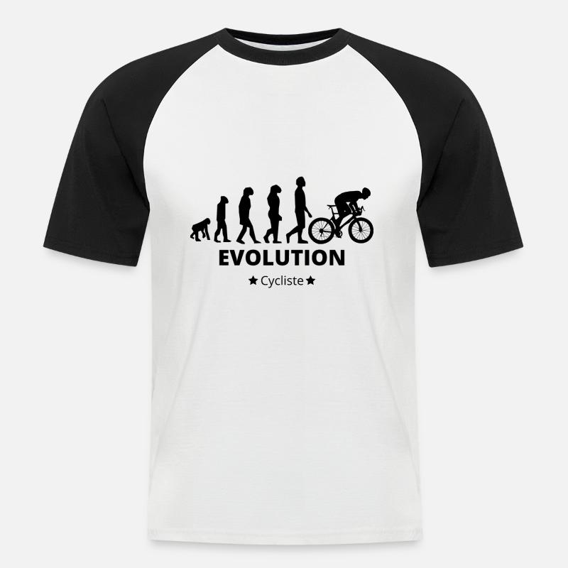 Evolution - Radfahrer - Männer Baseball-T-Shirt - Weiß/Schwarz