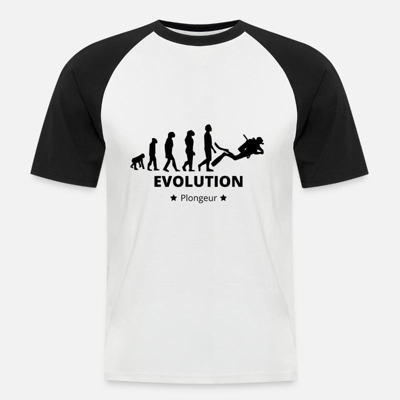 Evolution - Taucher - Männer Baseball-T-Shirt - Weiß/Schwarz