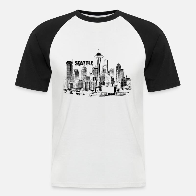 Seattle Skyline Space Needle - Männer Baseball-T-Shirt - Weiß/Schwarz
