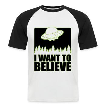 I Want To Believe Aliens UFO | Farben änderbar - Männer Baseball-T-Shirt - Weiß/Schwarz - Vorne - Nik (191cm)