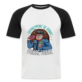 Donuts Bonbons Police Police Policier Glaçage - T-shirt baseball manches courtes Homme - blanc/noir - Devant - Nik (191cm)