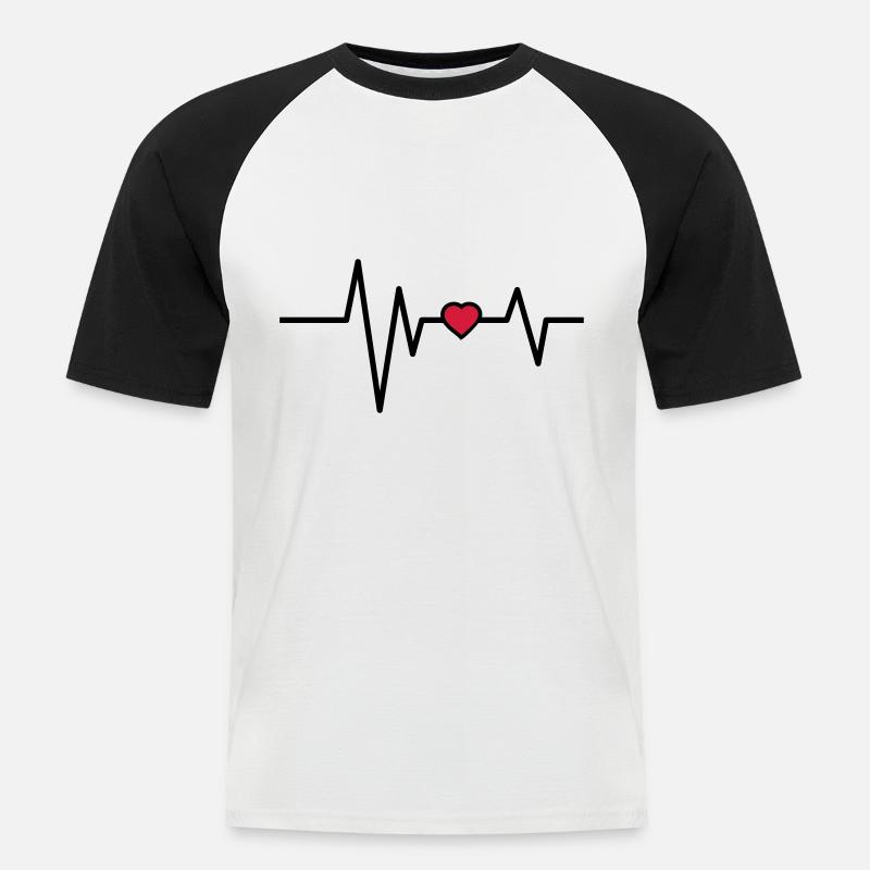 Herzschlag Puls Herz - Männer Baseball-T-Shirt - Weiß/Schwarz