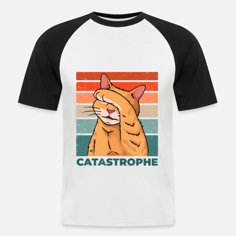 Cat Katastrofe Katastrofe Funny Siger - Kortærmet herre-baseballshirt - hvid/sort
