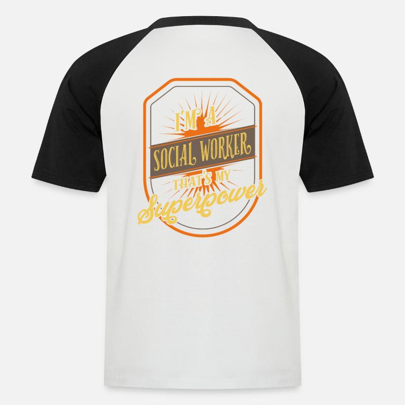 assistente sociale - Maglia da baseball a manica corta da uomo - bianco/nero