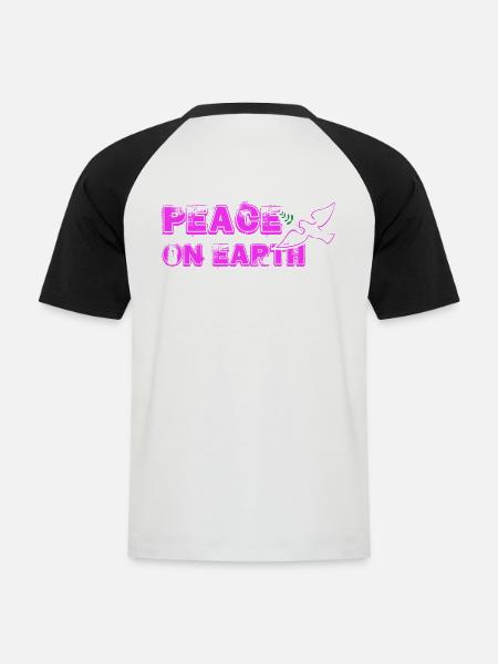 Peace on Earth with Bird pink - Men's Baseball T-Shirt - white/black