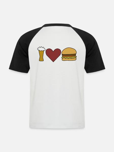 Burger Bier Liebe Herz - Männer Baseball-T-Shirt - Weiß/Schwarz