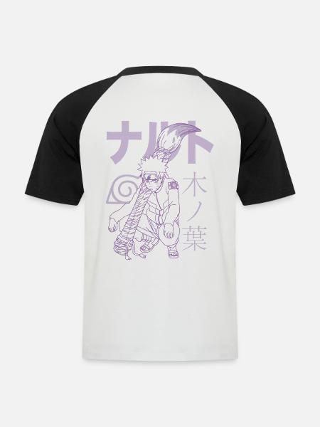 Naruto Shippuden Naruto Mit Schriftzeichen - Männer Baseball-T-Shirt - Weiß/Schwarz