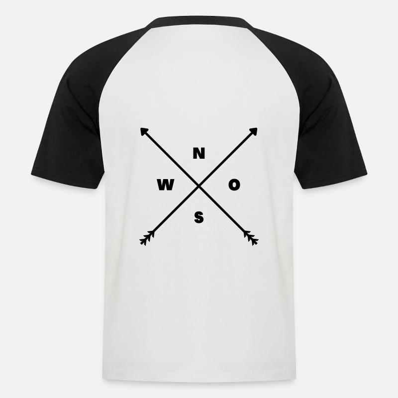 Kompass - Männer Baseball-T-Shirt - Weiß/Schwarz