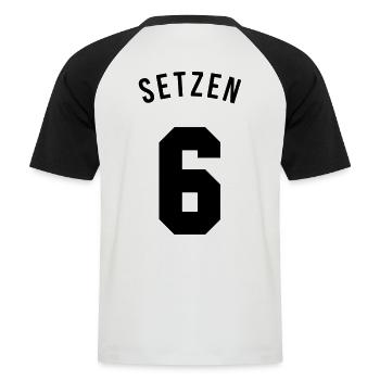 Setzen 6 - Männer Baseball-T-Shirt - Weiß/Schwarz - Hinten - Nik (191cm)