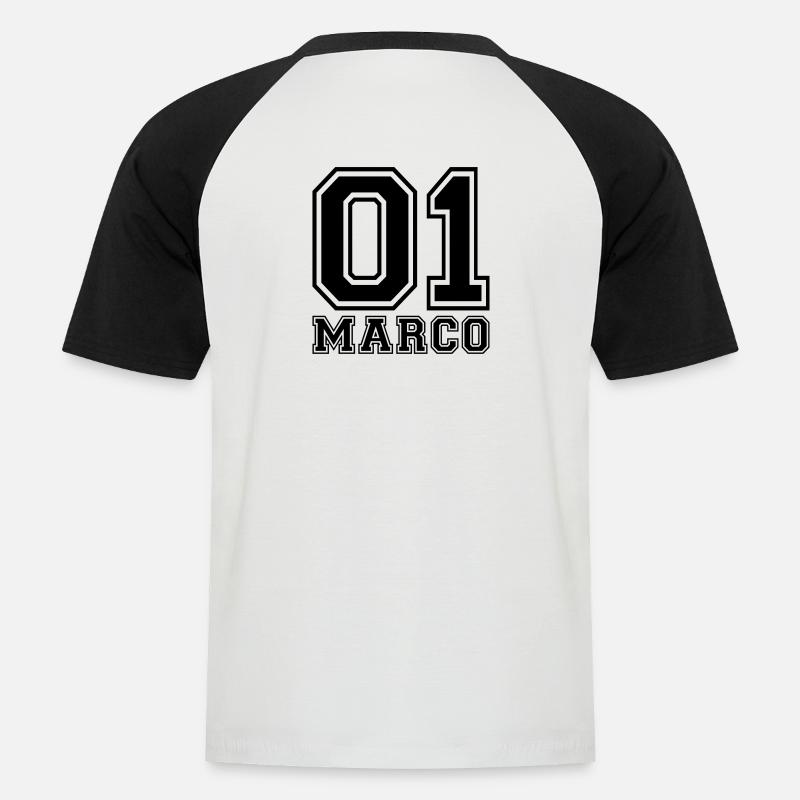 Marco - Name - Männer Baseball-T-Shirt - Weiß/Schwarz