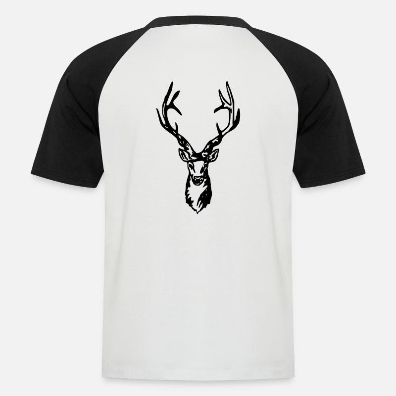 Hirsch - Hirschkopf - Hirschgeweih - Männer Baseball-T-Shirt - Weiß/Schwarz