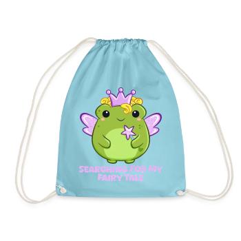 Gute Fee als Frosch mit Zauberstab und Spruch - Turnbeutel - Aqua - Vorne