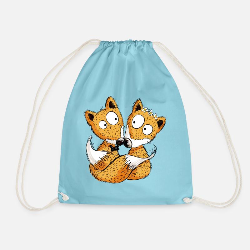 Fuchs Hochzeit - Brautpaar - Comic - Partnerschaft - Turnbeutel - Aqua