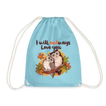 I will owlways love you - Niedliche Eulen Herbst - Turnbeutel - Aqua - Vorne