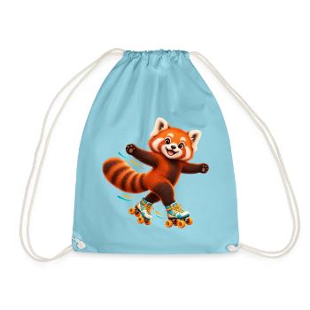 Rollschuhlaufender Red Panda - Turnbeutel - Aqua - Vorne