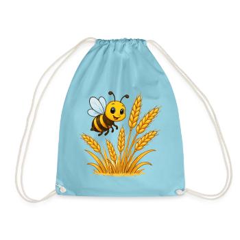 Goldene Ähren Bienen-Motiv - Turnbeutel - Aqua - Vorne