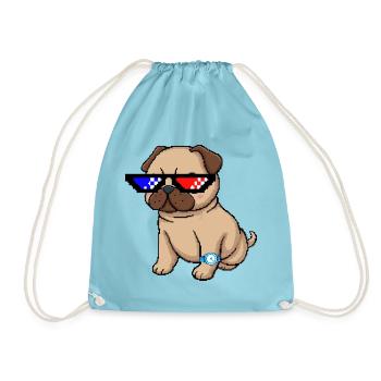 Pixel Shades Pug - Turnbeutel - Aqua - Vorne