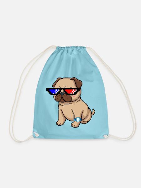 Pixel Shades Pug - Turnbeutel - Aqua