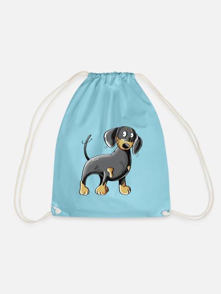 Happy Dachshund I Dackel I Teckel Hund Comic - Turnbeutel - Aqua